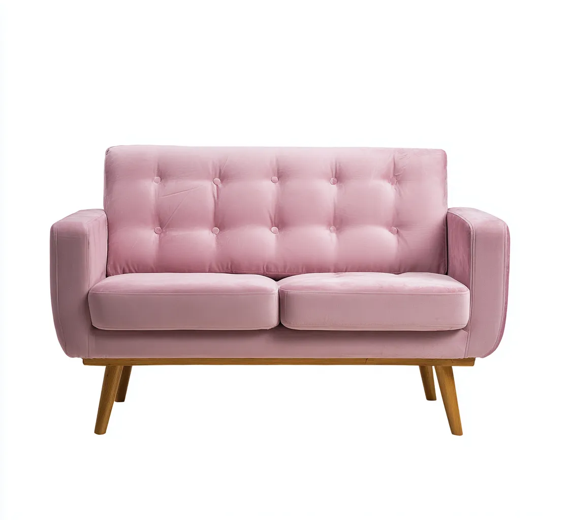 Canapé 2 places velours rose 155x82x85 cm - rose - pour salon - style contemporain-Placidovae