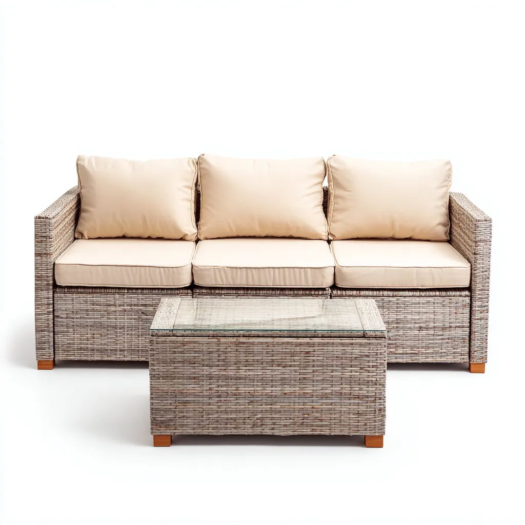 Canapé de jardin - rotin synthétique et coussins - 188x80x75 cm - beige - usage extérieur - style moderne-Placidovae