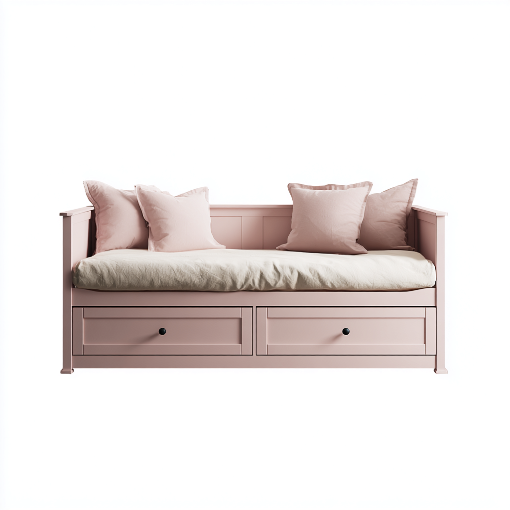 Canapé-lit bois 194x87x83 cm rose pour chambre - design nordique avec double tiroir de rangement-Placidovae