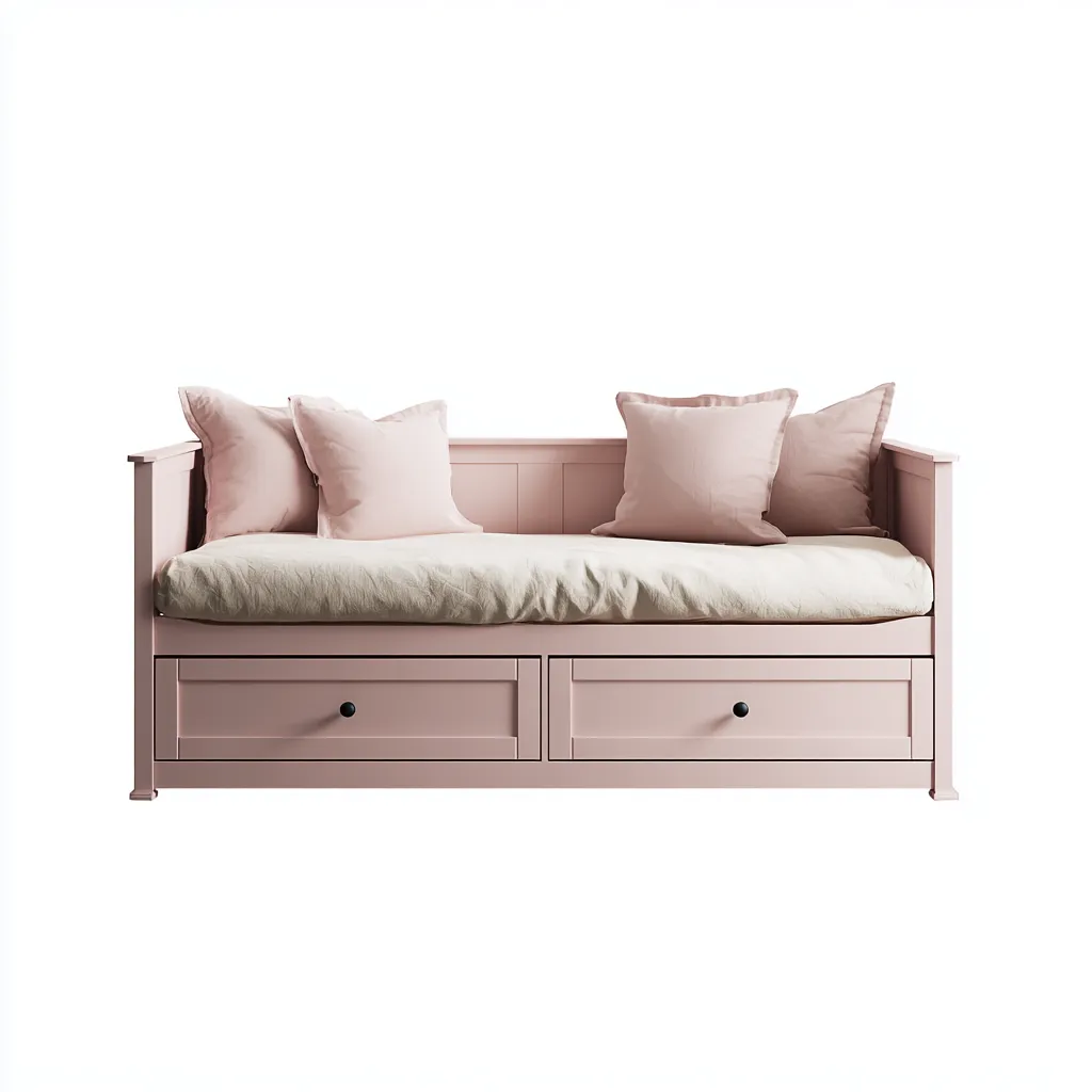 Canapé-lit bois 194x87x83 cm rose pour chambre - design nordique avec double tiroir de rangement-Placidovae