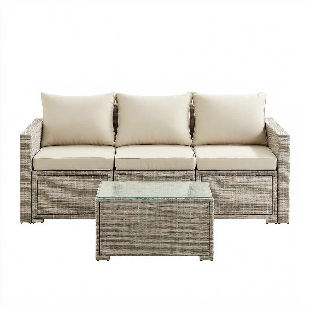 Canapé de jardin - rotin synthétique et coussins - 188x80x75 cm - beige - usage extérieur - style moderne-Placidovae