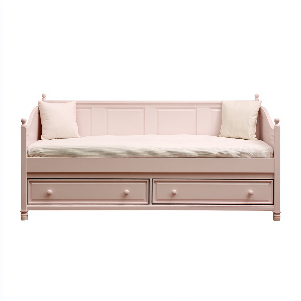 Canapé-lit bois 193x88x85 cm rose pour chambre - design classique avec tiroirs de rangement-Placidovae