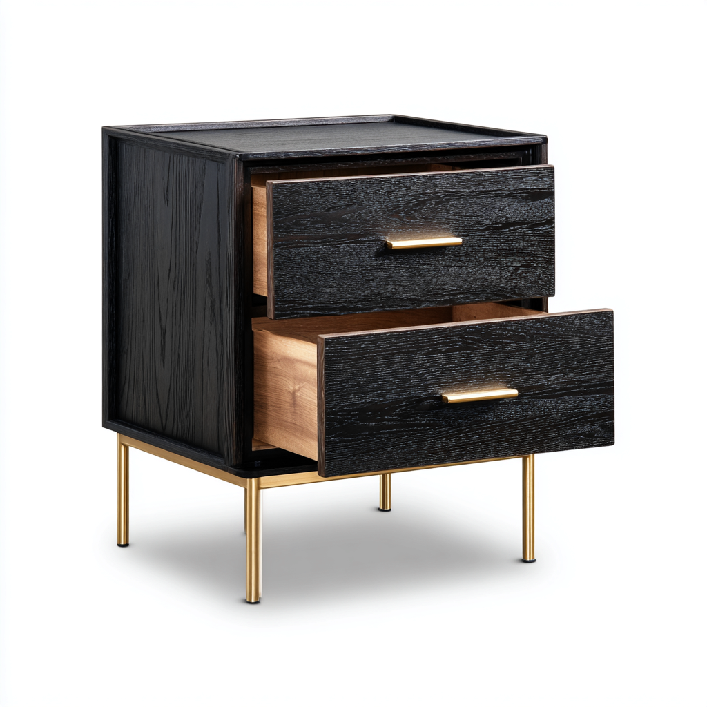 Table de chevet bois MDF 48x40x56 cm - noir - pour chambre - design moderne-Placidovae