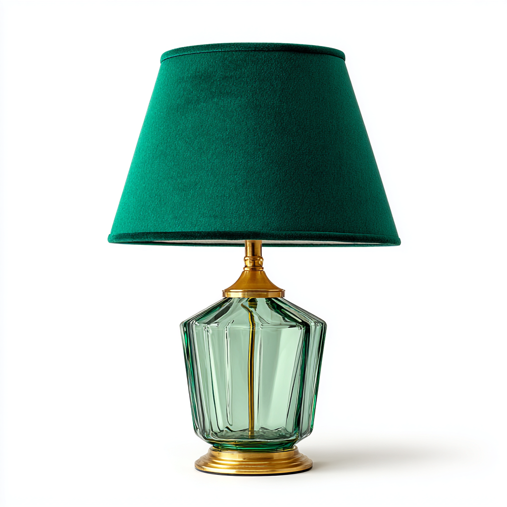 Lampe de table verre - métal 28x55 cm - vert - doré - pour salon - style décoratif-Placidovae