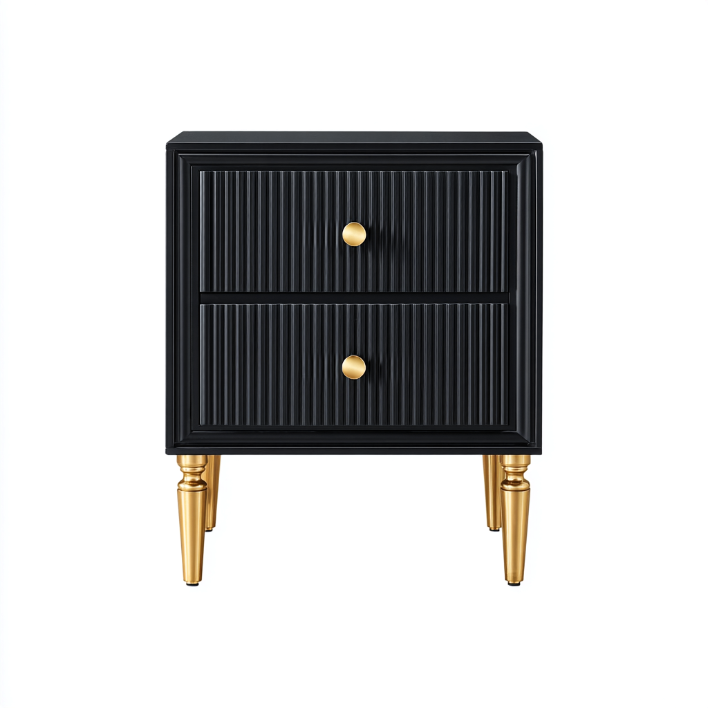 Table de chevet MDF - métal 48x38x55 cm - noir - pour chambre - design moderne-Placidovae