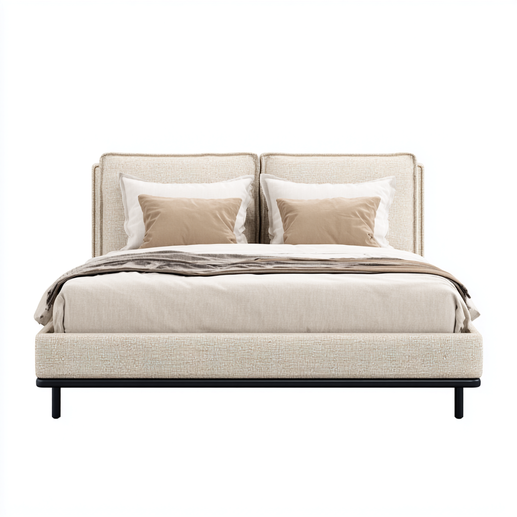 Lit double tissu rembourré 200x180x110 cm - beige - adapté à la chambre - design moderne-Placidovae