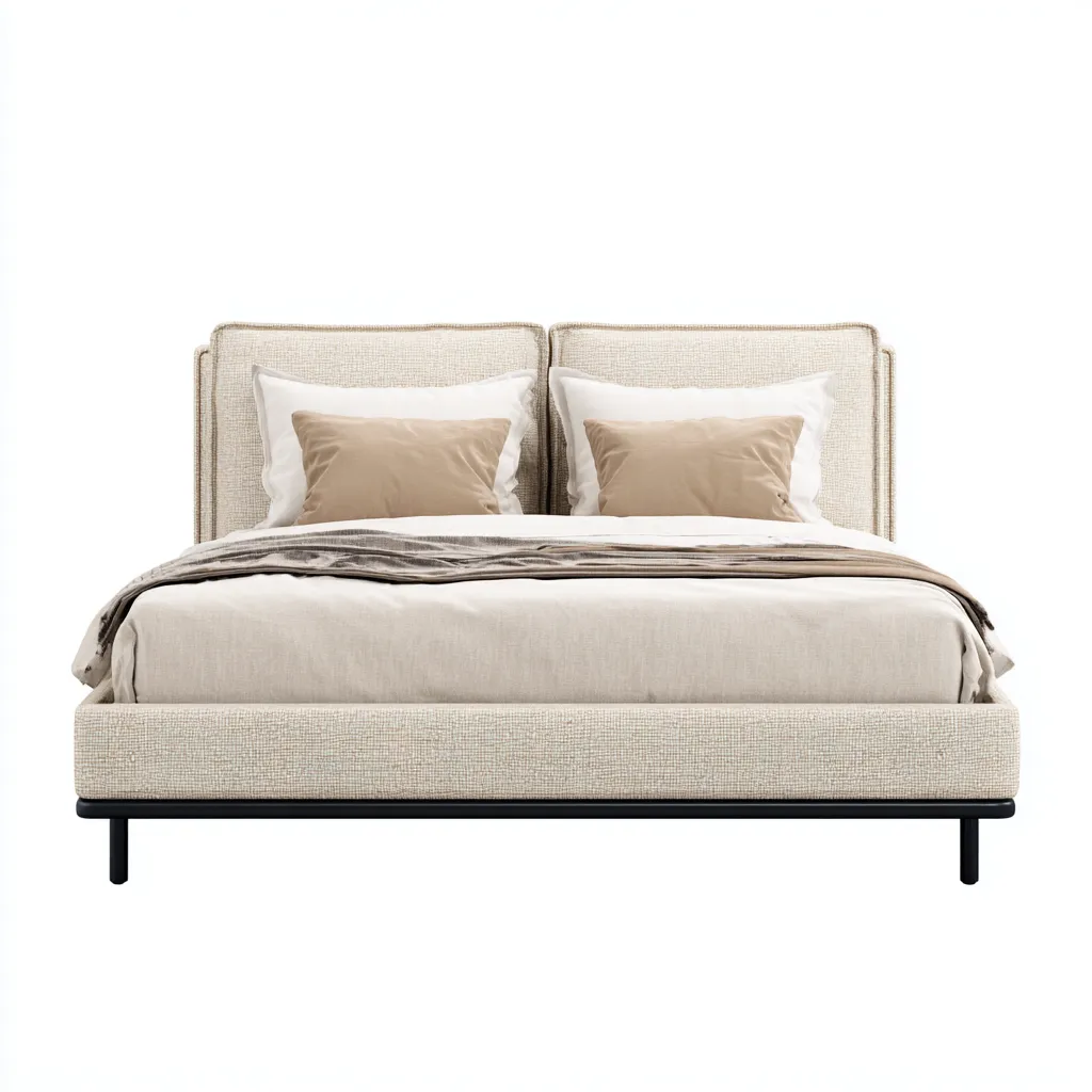 Lit double tissu rembourré 200x180x110 cm - beige - adapté à la chambre - design moderne-Placidovae