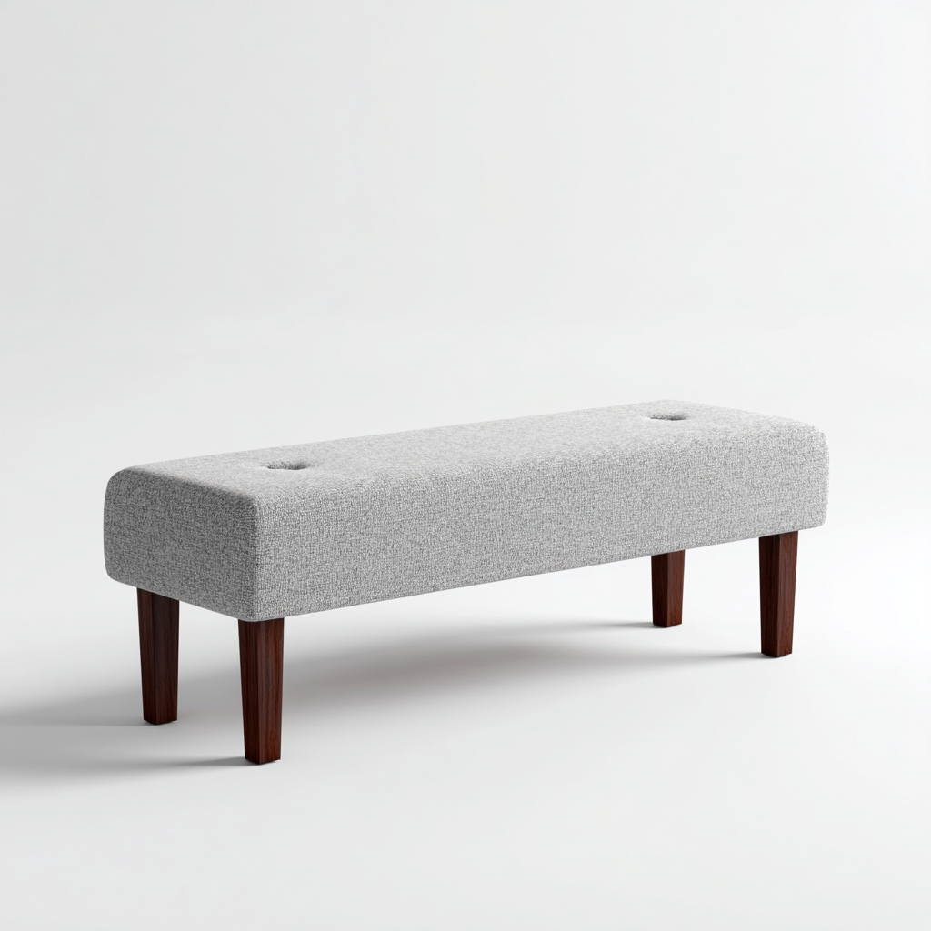 Banc de lit - tissu - 115x38x45 cm - gris - noix - pour chambre - style moderne-Placidovae