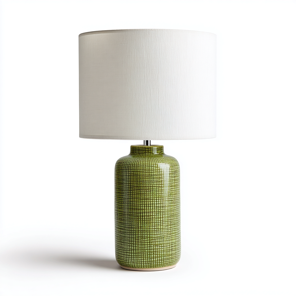 Lampe de table céramique 28x55 cm - vert - blanc - pour salon - style décoratif-Placidovae