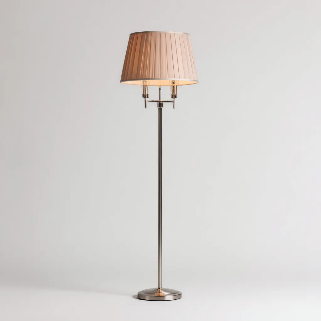 Lampadaire métal et tissu - 35x160 cm - argenté et beige - pour salon style moderne-Placidovae