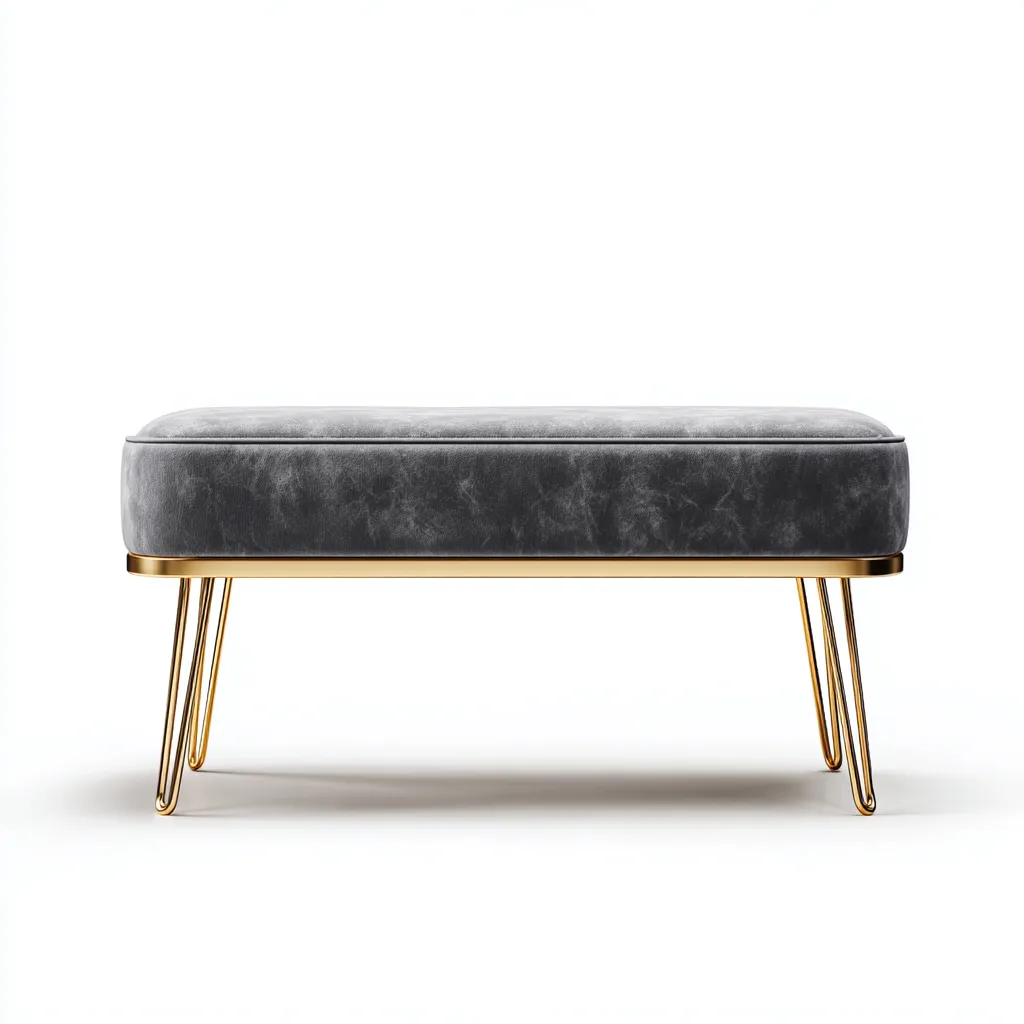 Banc de lit velours 108x40x46 cm gris avec pieds métal doré - style moderne pour chambre-Placidovae