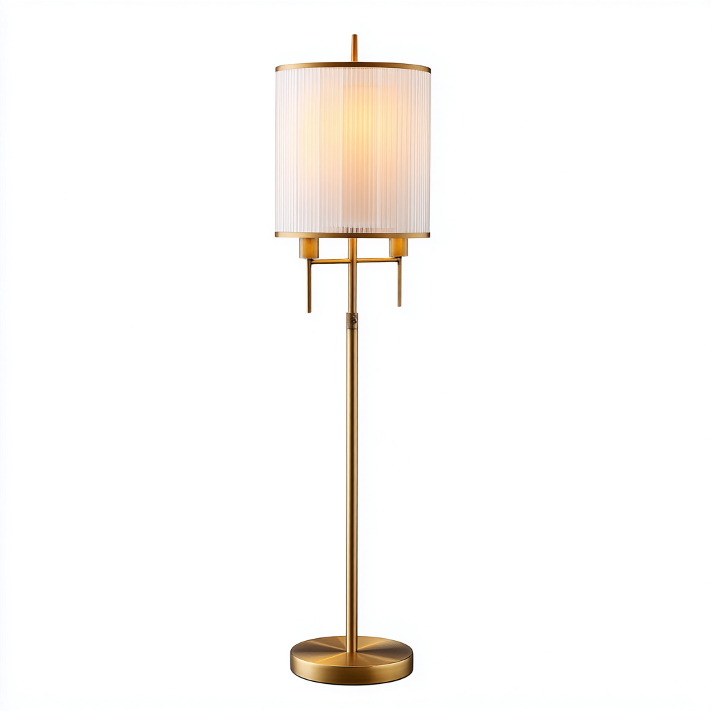 Lampadaire métal et verre - 30x160 cm - doré et blanc - pour salon style moderne-Placidovae
