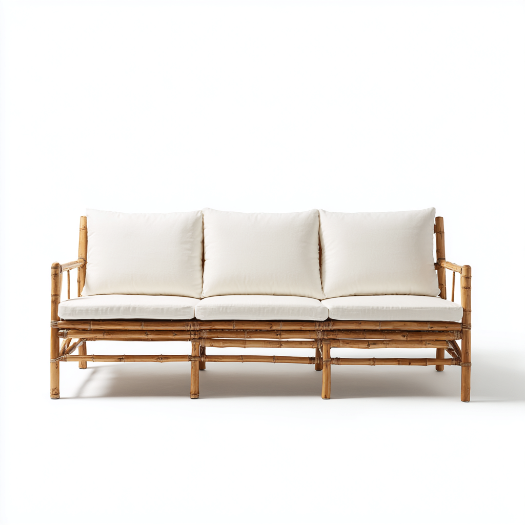Canapé de jardin en bambou et tissu 188x78x86 cm - écru - pour extérieur - style naturel-Placidovae
