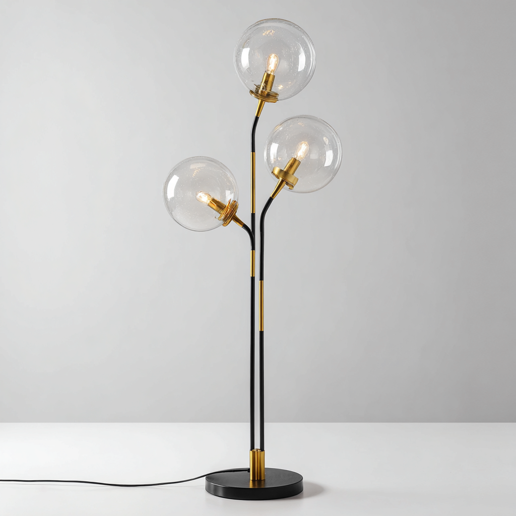 Lampadaire métal et verre noir et doré 32x165 cm - pour salon - style moderne à trois globes-Placidovae