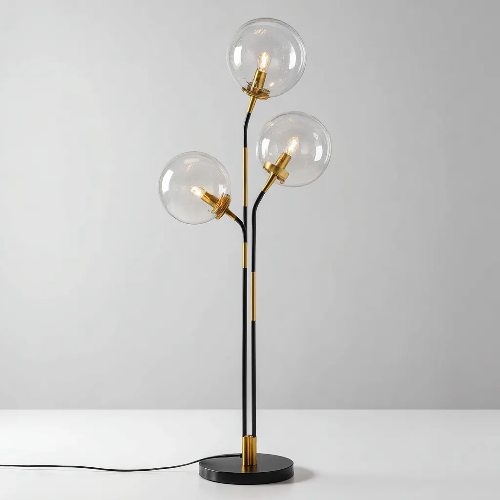Lampadaire métal et verre noir et doré 32x165 cm - pour salon - style moderne à trois globes-Placidovae