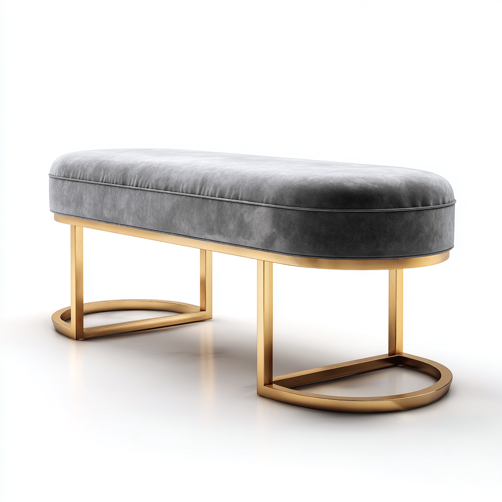 Banc de lit velours 110x42x47 cm gris avec piètement doré pour chambre - style moderne-Placidovae