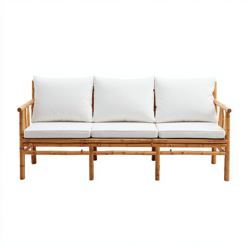 Canapé de jardin en bambou et tissu 190x78x86 cm - blanc - pour extérieur - style naturel-Placidovae