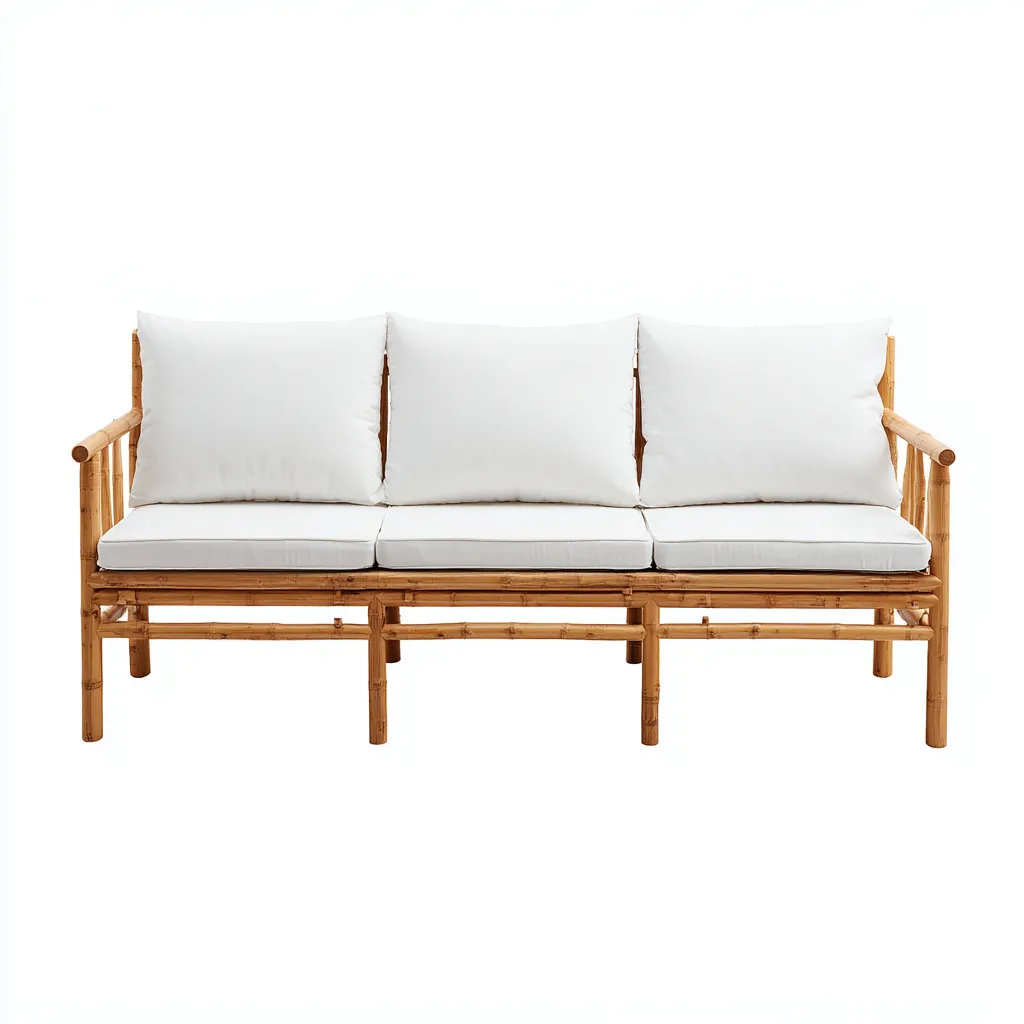 Canapé de jardin en bambou et tissu 190x78x86 cm - blanc - pour extérieur - style naturel-Placidovae