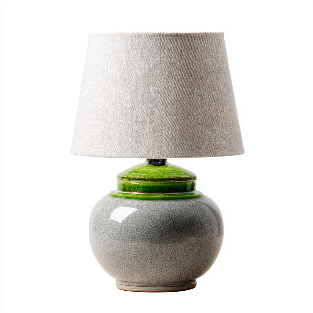 Lampe de table céramique 28x45 cm - gris - vert - blanc - pour salon - style décoratif-Placidovae
