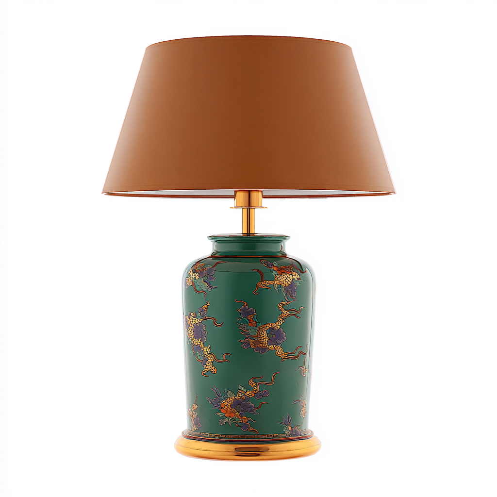 Lampe de table céramique 30x55 cm - vert - marron - pour salon - style décoratif-Placidovae