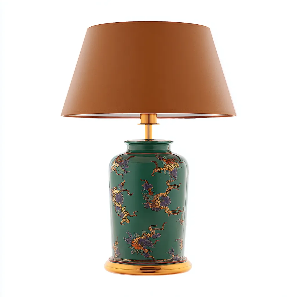 Lampe de table céramique 30x55 cm - vert - marron - pour salon - style décoratif-Placidovae