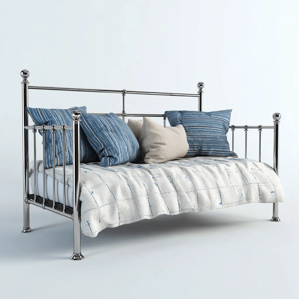 Canapé-lit métal 210x98x114 cm argent pour chambre - style classique avec structure en barreaux-Placidovae