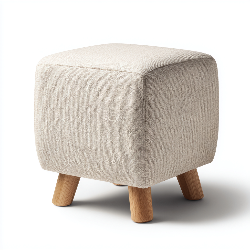 Pouf tissu - pieds en bois 38x38x40 cm beige - bois - style nordique minimaliste - adapte au salon-Placidovae