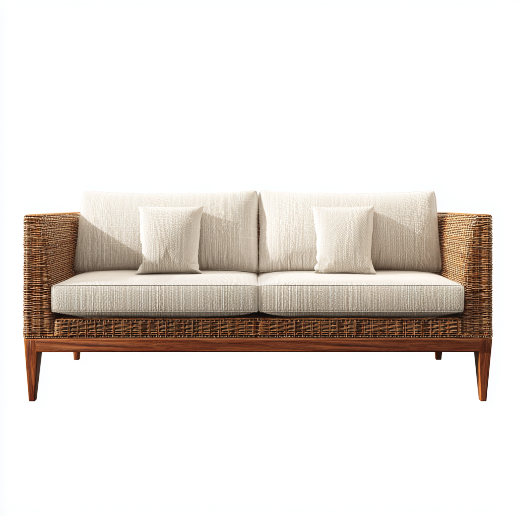 Canapé de jardin en bois et rotin 190x82x86 cm - écru - pour extérieur - style naturel-Placidovae