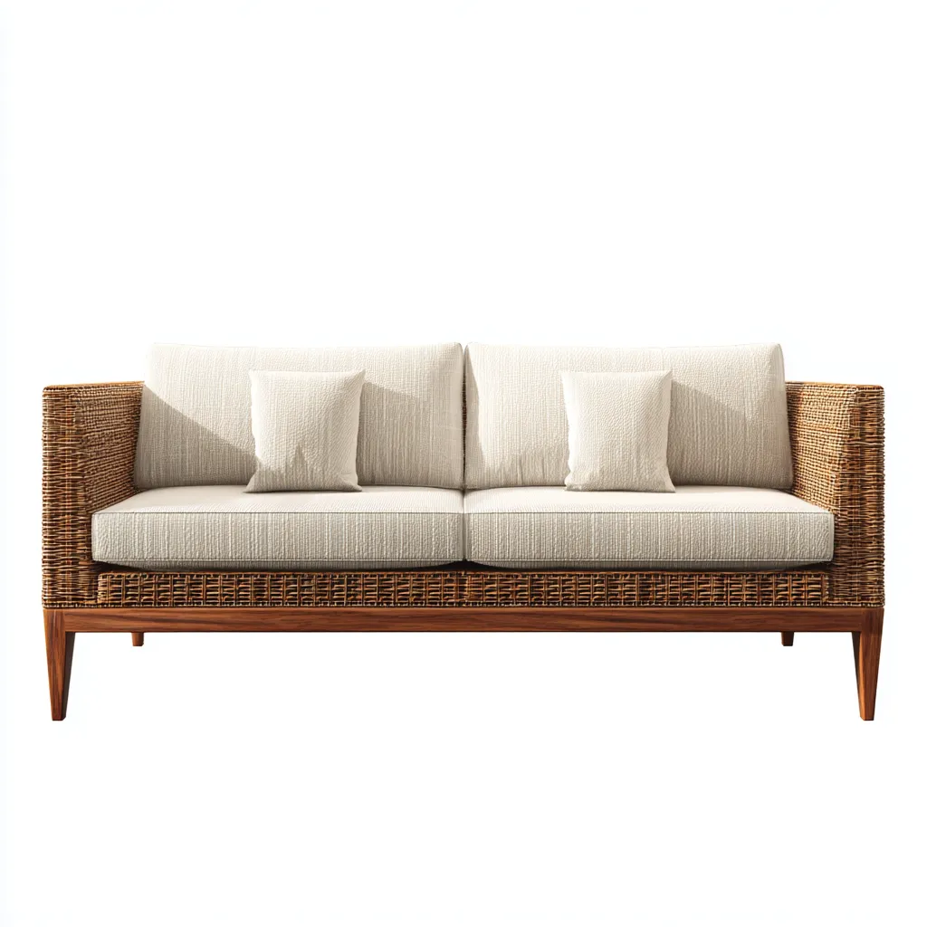 Canapé de jardin en bois et rotin 190x82x86 cm - écru - pour extérieur - style naturel-Placidovae