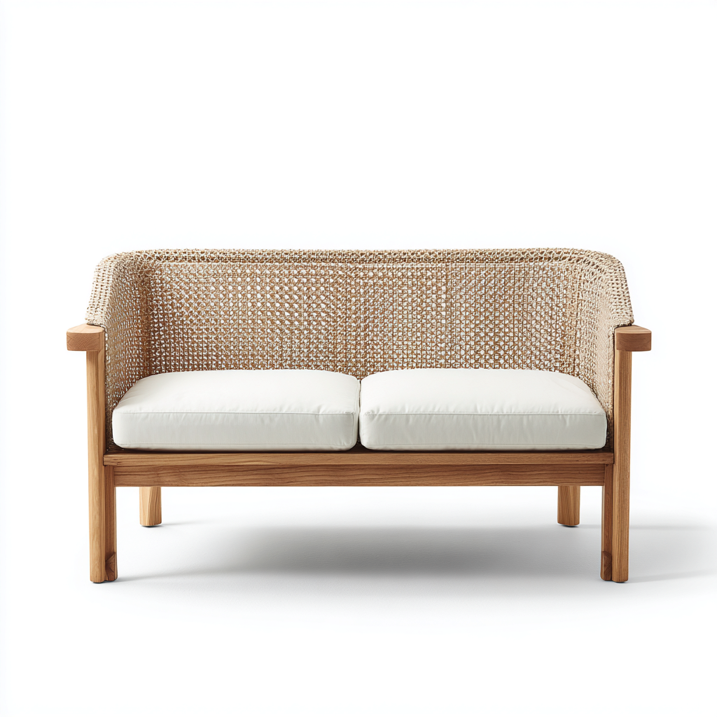 Canapé de jardin en bois et rotin 140x78x85 cm - blanc - pour extérieur - style naturel-Placidovae