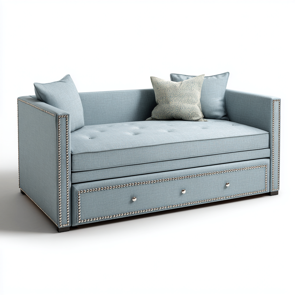 Canapé-lit tissu 190x85x80 cm bleu pour chambre - design moderne avec tiroir de rangement-Placidovae