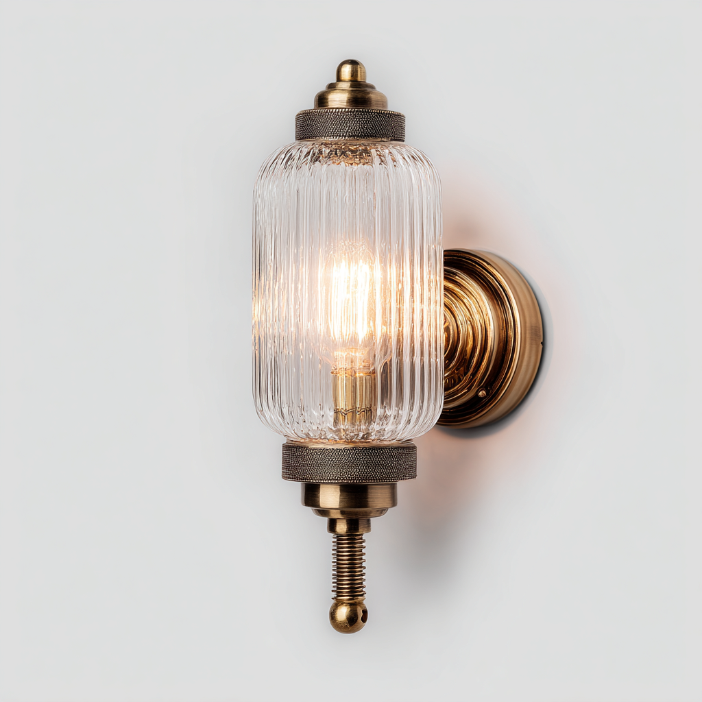 Applique murale métal - verre 12x28 cm - bronze - transparent - pour intérieur - style classique-Placidovae