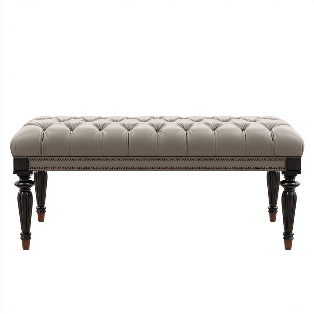 Banc de lit - similicuir - 115x40x50 cm - beige - noir - pour chambre - style classique-Placidovae