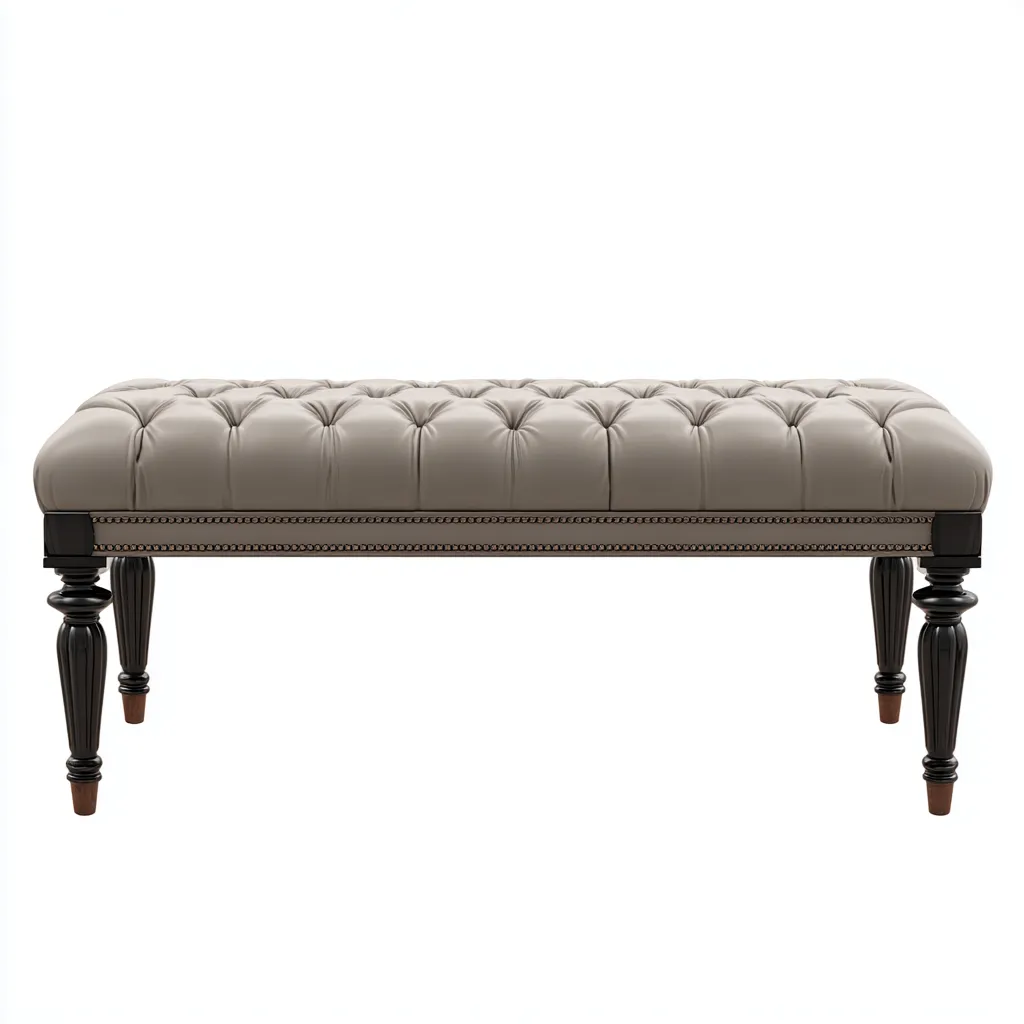 Banc de lit - similicuir - 115x40x50 cm - beige - noir - pour chambre - style classique-Placidovae