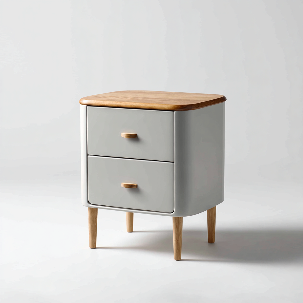 Table de chevet bois et panneau 45x35x58 cm - gris - bois naturel - adaptée à la chambre - design moderne-Placidovae