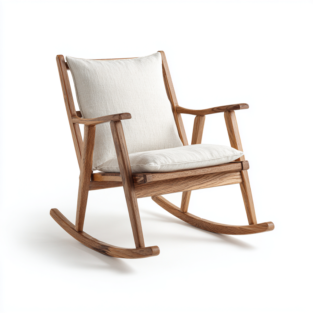 Fauteuil à bascule bois - tissu 74x82x95 cm - beige clair - pour salon - design naturel-Placidovae