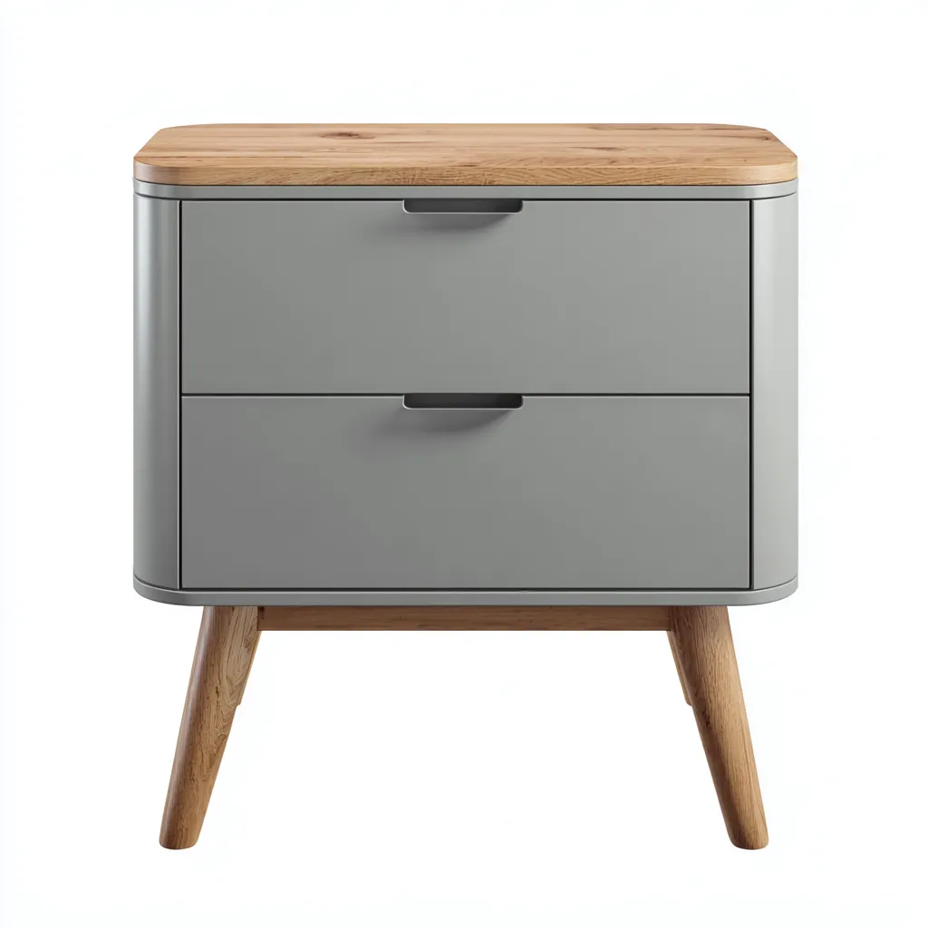 Table de chevet bois et panneau 45x35x60 cm - gris - bois naturel - adaptée à la chambre - design moderne-Placidovae