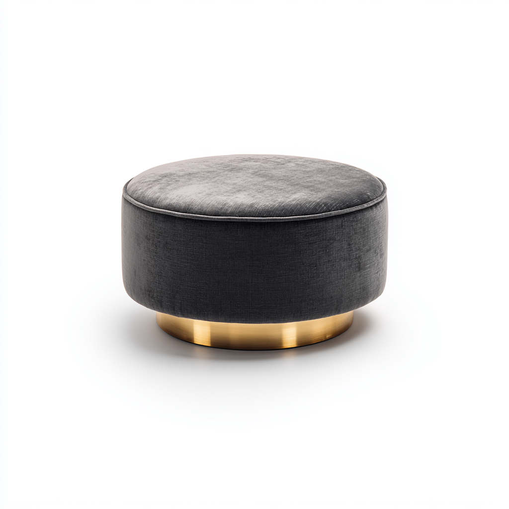 Pouf velours 75x75x40 cm gris fonce - or - style moderne elegant - adapte au salon-Placidovae