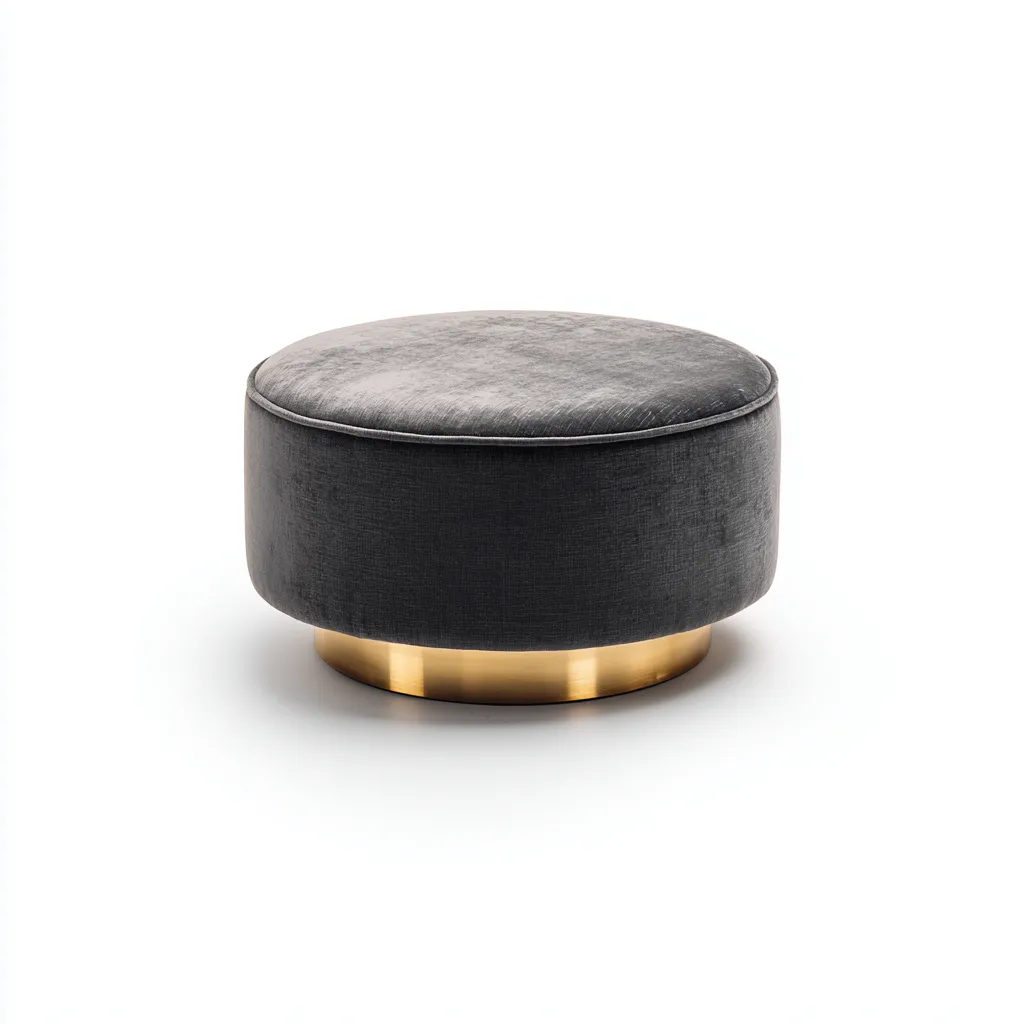 Pouf velours 75x75x40 cm gris fonce - or - style moderne elegant - adapte au salon-Placidovae