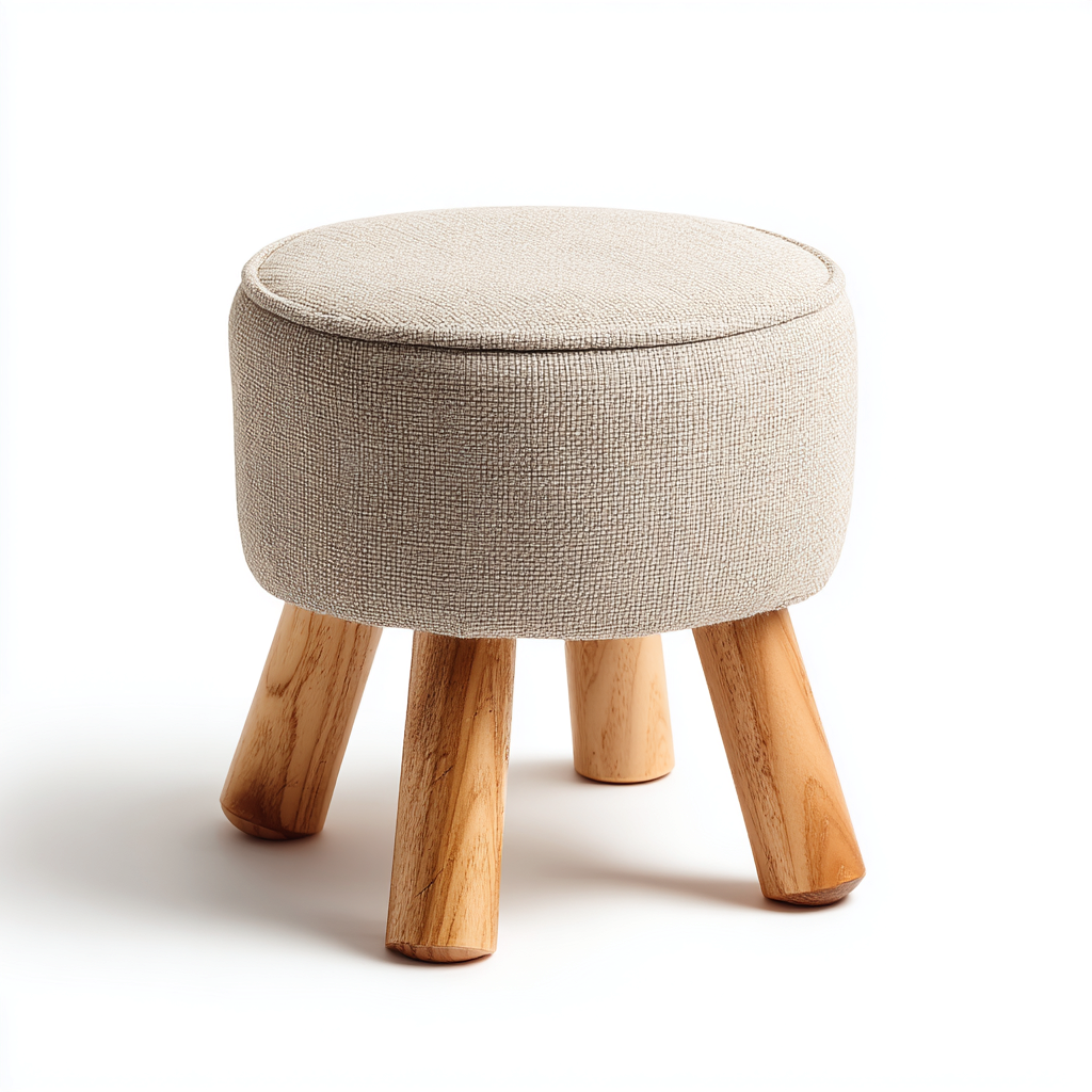 Pouf tissu - pieds en bois 42x42x36 cm beige - bois - style nordique minimaliste - adapte au salon-Placidovae