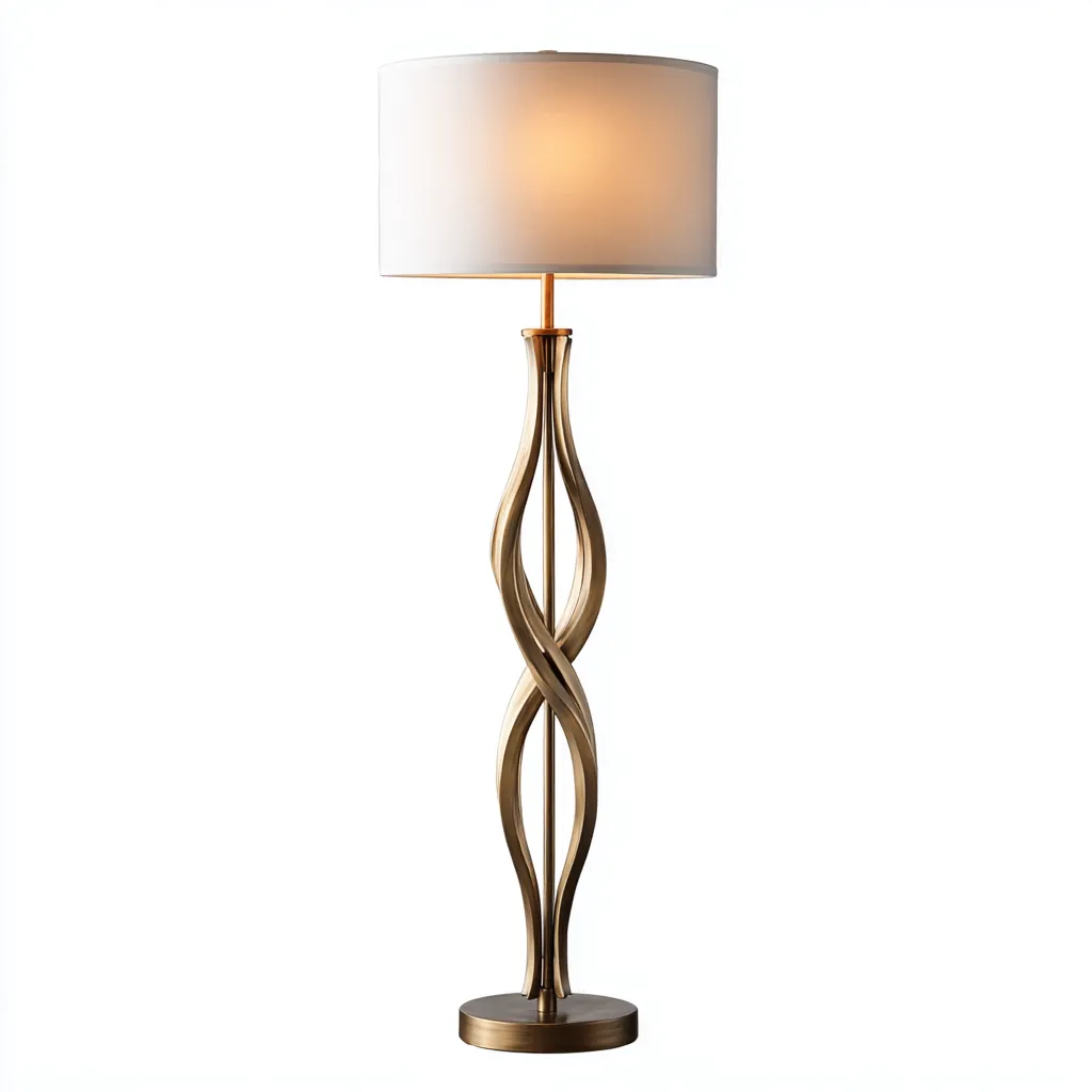 Lampadaire métal finition laiton abat-jour tissu blanc 35x165 cm - pour salon - style élégant-Placidovae