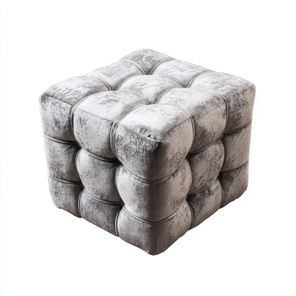 Pouf velours 45x45x42 cm gris - style moderne - adapte au salon-Placidovae