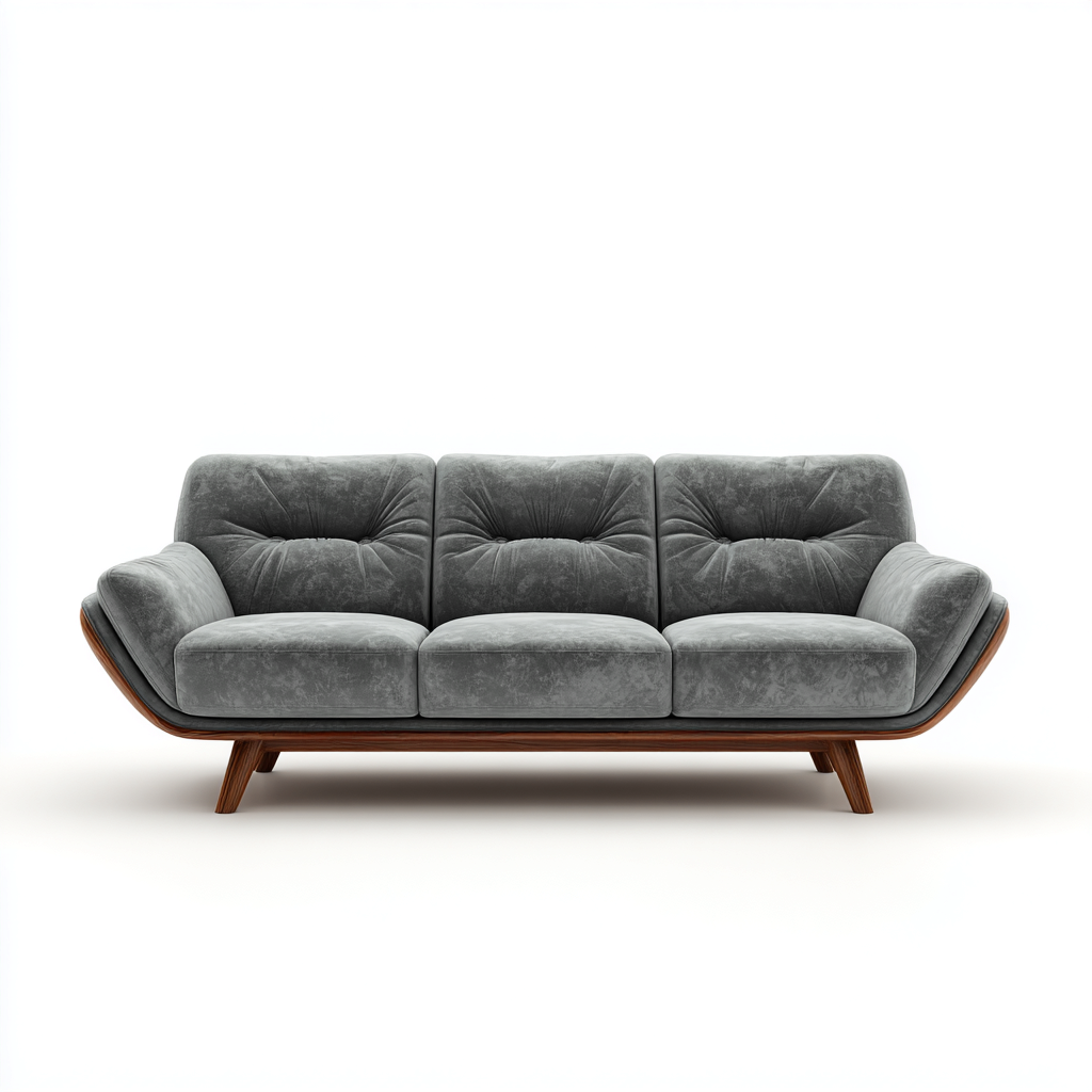 Canapé 3 places velours 205x95x85 cm - gris - pour salon - style moderne-Placidovae