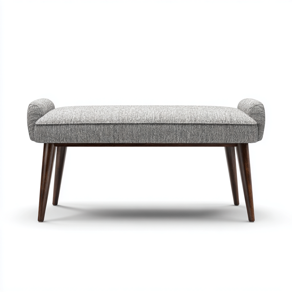 Banc de lit - tissu - 115x40x48 cm - gris - noix - pour chambre - style moderne-Placidovae