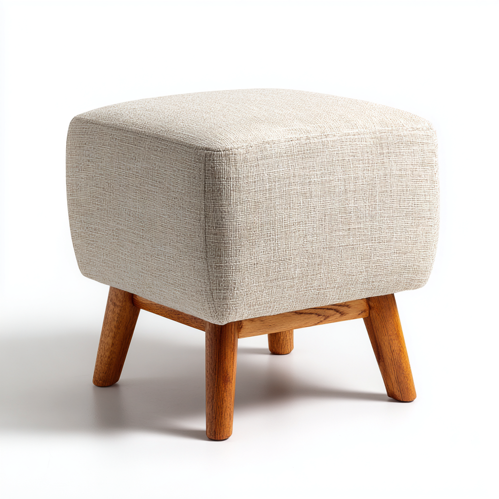 Pouf tissu - pieds en bois 40x40x44 cm beige - bois - style nordique minimaliste - adapte au salon-Placidovae