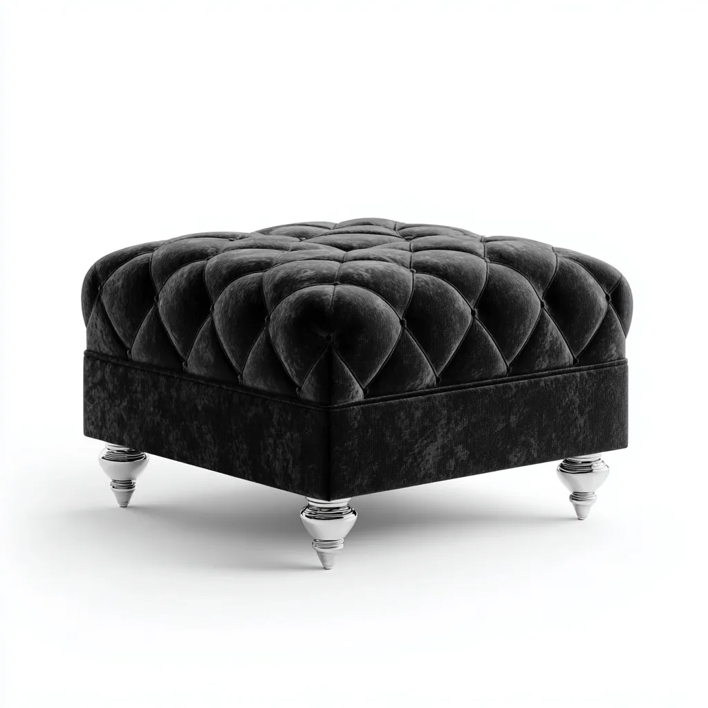 Pouf velours - pieds en metal 60x60x45 cm noir - argent - style luxe moderne - adapte au salon-Placidovae