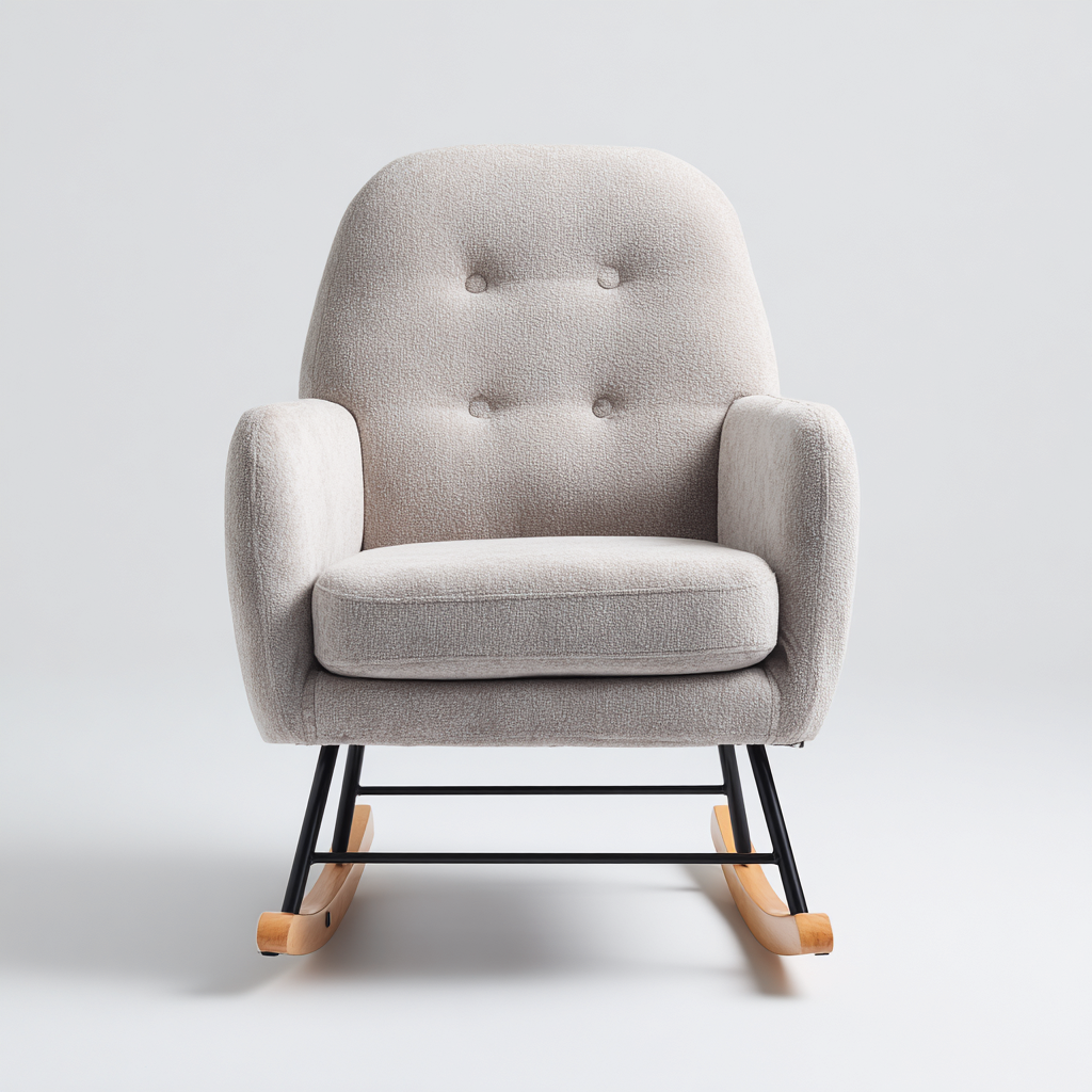 Fauteuil à bascule tissu - métal 75x80x93 cm - gris clair - pour salon - design moderne-Placidovae