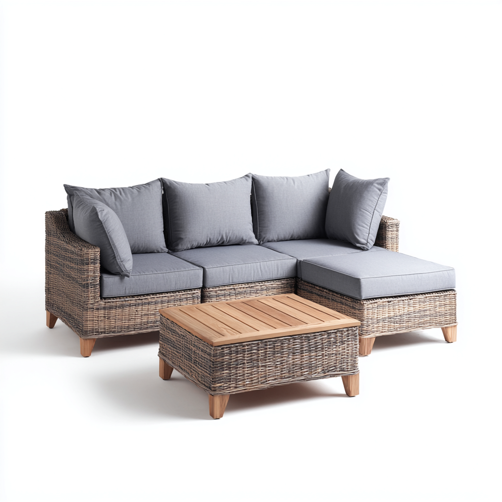 Canapé de jardin - rotin synthétique et coussins - 200x80x75 cm - gris - usage extérieur - style moderne-Placidovae