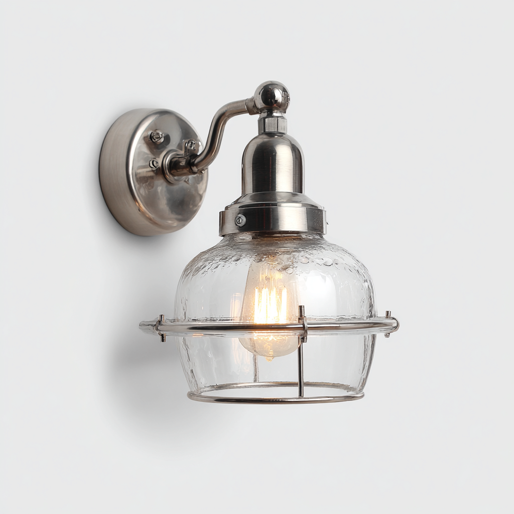 Applique murale métal - verre 16x27 cm - argent - transparent - pour intérieur - style industriel-Placidovae