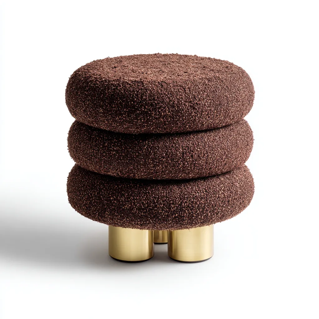 Pouf tissu bouclé 36x36x45 cm marron - style moderne - adapte au salon-Placidovae